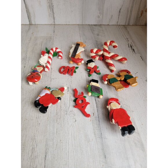 Vintage clay dough bear Santa candy cane mistletoe ornament Xmas set - Picture 7 of 7